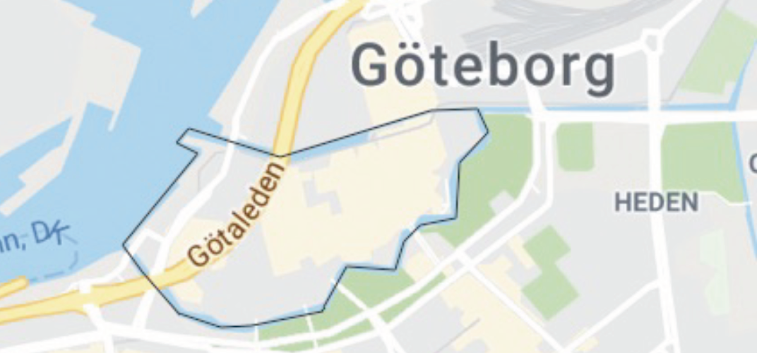 The area of "Innanför Vallgraven" marked on a map