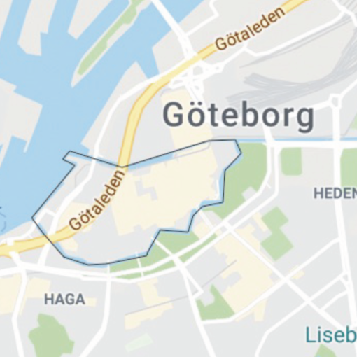 The area of "Innanför Vallgraven" marked on a map